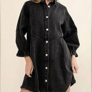 👖 NWT Blue B Black Washed Denim Puff Sleeve Shirt Dress